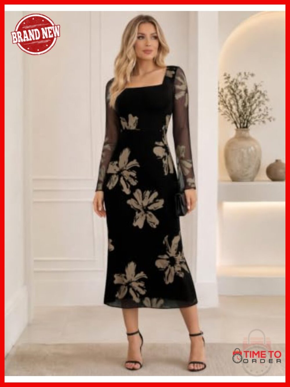 Women Floral Mesh Maxi Dress Bodycon Wedding Guest Cocktail Party Dress - Picture 3 of 6